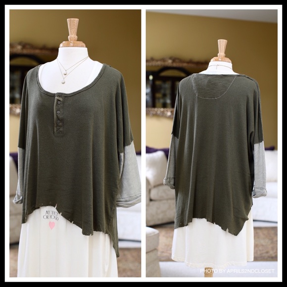 FREE PEOPLE LONG SLEEVES HENLEY HI-LO TEE TOP A3C - Picture 3 of 8